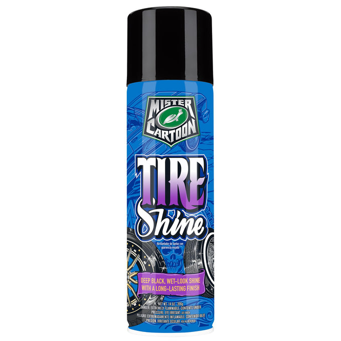 Mister Cartoon Tire Shine offers a deep black, wet-look finish. Long-lasting auto detailing for your vehicle's tires. Turtle Wax quality.