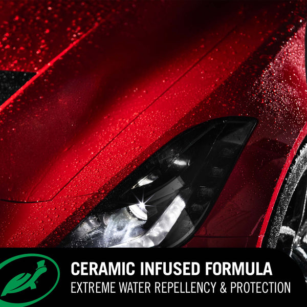 CERAMIC INFUSED: Super hydrophobic and SiO2 polymers deliver instant water repelling and chemical resistant protection.