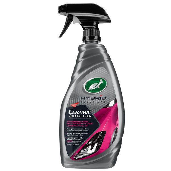 Turtle Wax Hybrid Solutions Ceramic 3-in-1 Detailer in a 32 oz spray bottle for waterless car cleaning, shine, and protection.