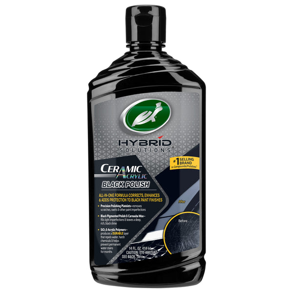 Turtle Wax Hybrid Solutions Ceramic Acrylic Black Polish, 14 oz. All-in-one polish for black car paint. Corrects & protects.