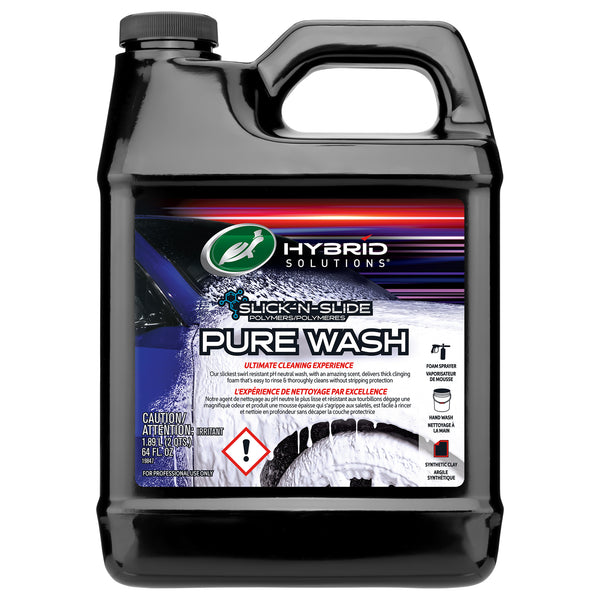 Turtle Wax Hybrid Solutions Pure Wash. Ultimate car cleaning. Use foam sprayer, hand wash or synthetic clay. 64oz container. Won't strip coatings.
