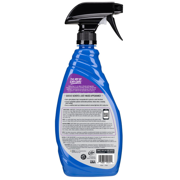 Blue spray bottle of Turtle Wax quick detailer for auto care. It cleans, shines, and protects car paint, glass, metal, & plastic.